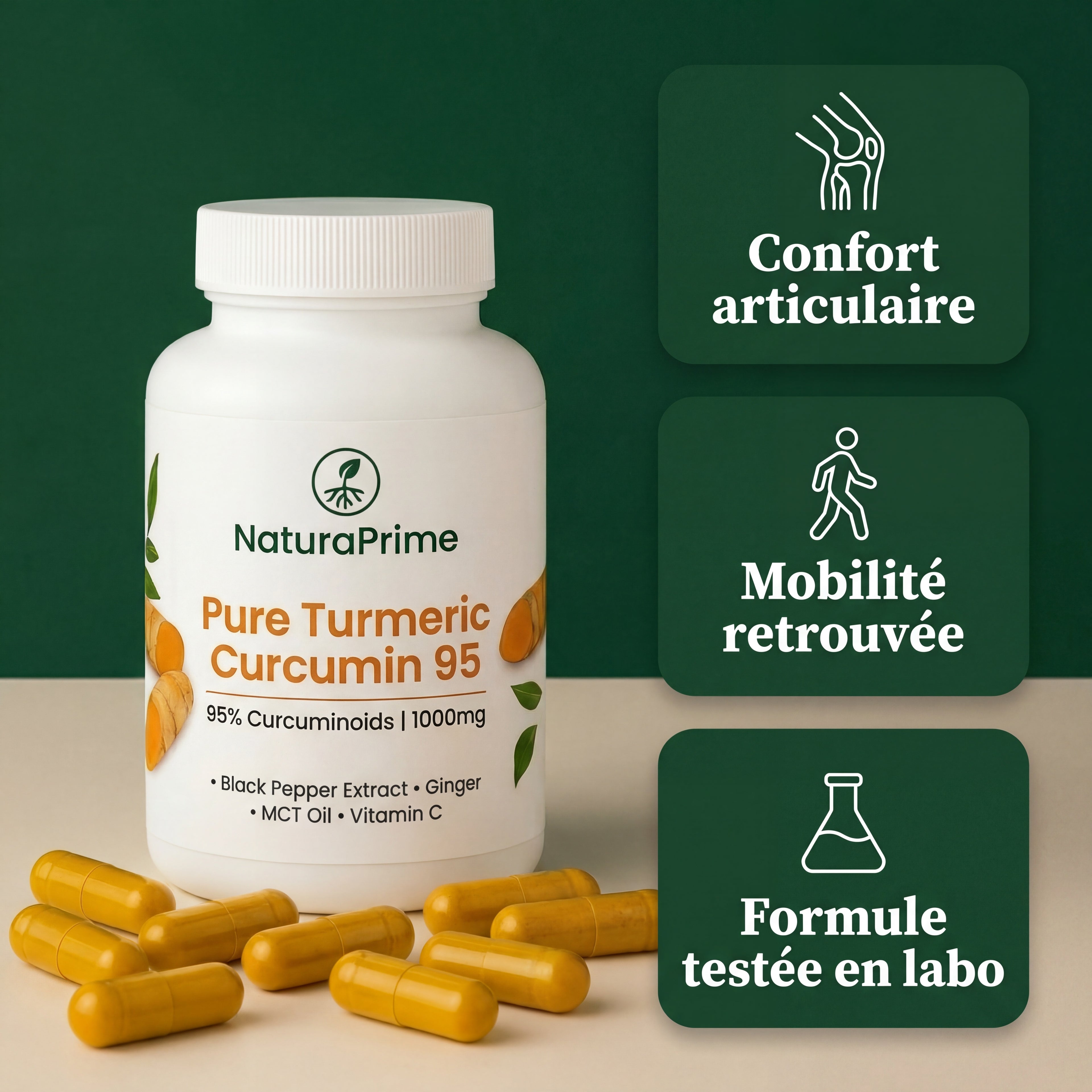 NaturaPrime Curcuma 95% + BioPerine® — Confort Articulaire ⎜90 gélules