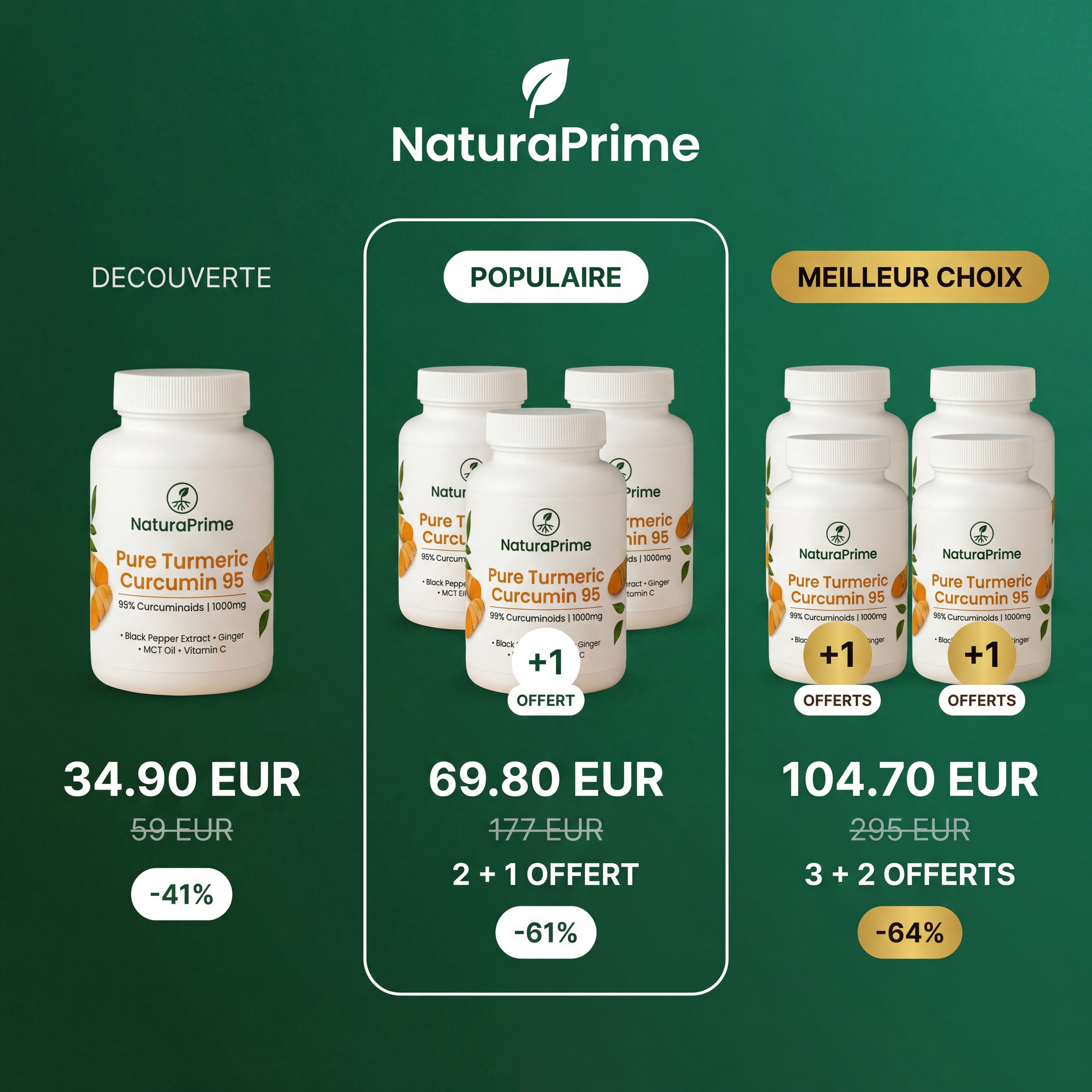 NaturaPrime Curcuma 95% + BioPerine® — Confort Articulaire ⎜90 gélules